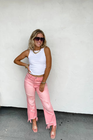 PREORDER: Pink Urban Distressed Crop Jeans