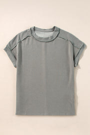 Medium Grey Textured Knit Exposed Stitching T-shirt