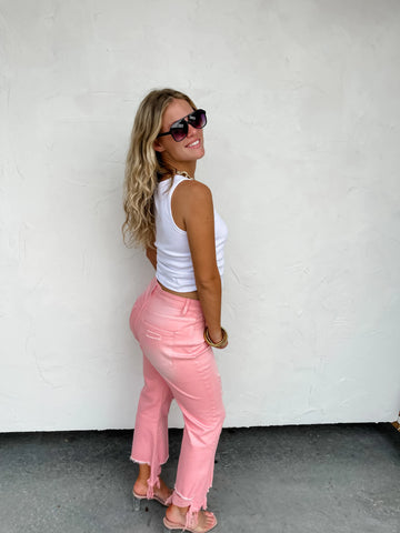 PREORDER: Pink Urban Distressed Crop Jeans