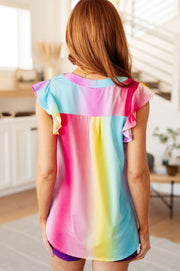 Lizzy Flutter Sleeve Top in Ombre Rainbow