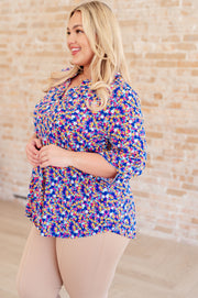Lizzy Top in Blue and Pink Retro Ditsy Floral