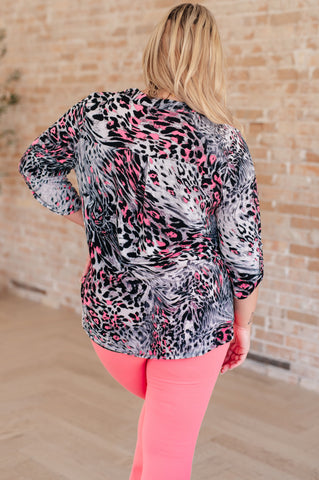 Lizzy Top in Grey and Pink Leopard