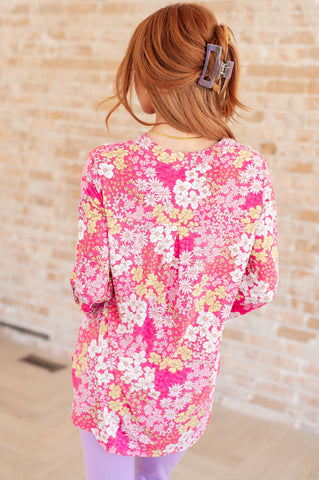 Lizzy Top in Hot Pink and Bubblegum Pink Ditsy Floral