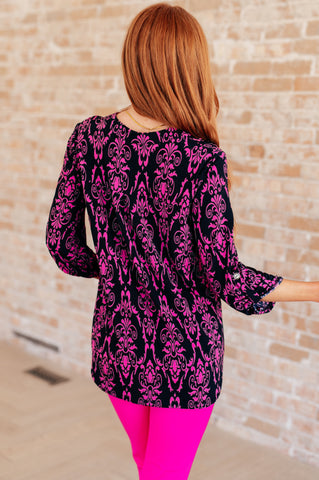 Lizzy Top in Navy and Hot Pink Damask