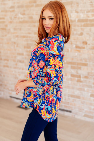 Lizzy Top in Royal and Orange Paisley
