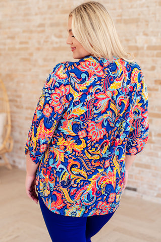 Lizzy Top in Royal and Orange Paisley