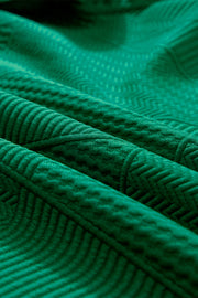 Dark Green Textured Ruffle Split Top and Drawstring Shorts