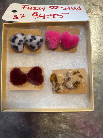 Fuzzy Heart Studs