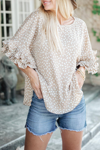 Tan Spotted Ruffle Top