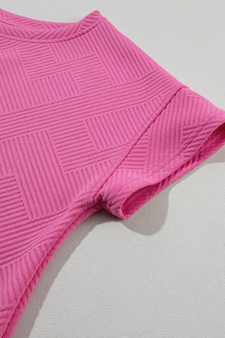 Strawberry Pink 2pcs Solid Textured Drawstring Shorts Set