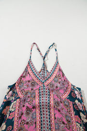 Pink Bohemian Floral Patchwork Print Long Sundress