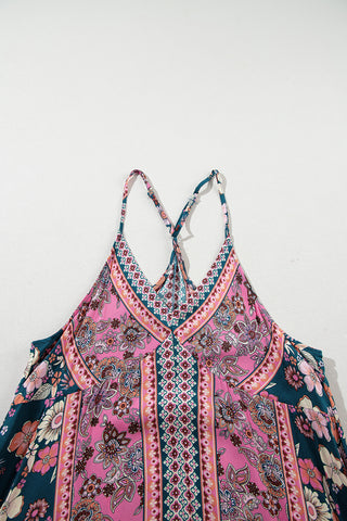 Pink Bohemian Floral Patchwork Print Long Sundress
