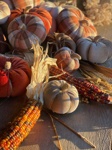 Med. Harvest Plaid Fall Fabric Pumpkin
