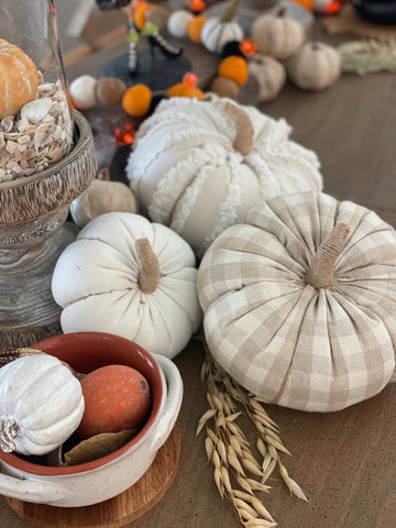 White Fuzzy Stripes Fall Fabric Pumpkin