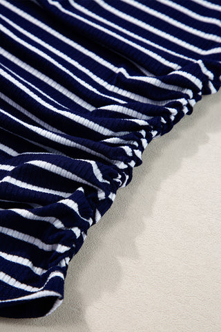 Blue Stripe Contrast Round Neck Sleeveless Slim Top