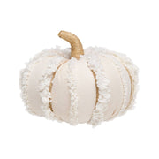 White Fuzzy Stripes Fall Fabric Pumpkin