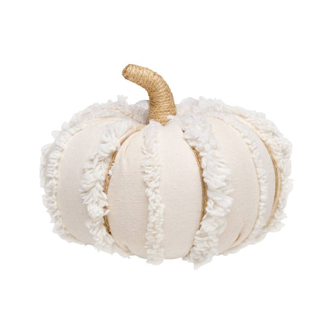 White Fuzzy Stripes Fall Fabric Pumpkin
