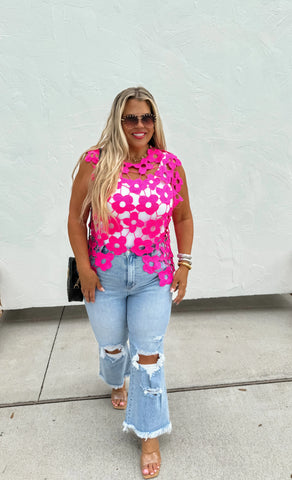 PREORDER: Scarlett Crochet Flower Top in Assorted Colors