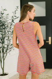 Caught You Staring Ribbed Knit Romper in Rust
