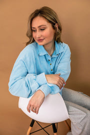 Presley Button Up Pullover in Blue