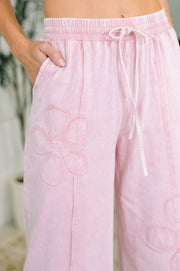 PREORDER: Flower Applique Cropped Flare Bottoms in Light Pink