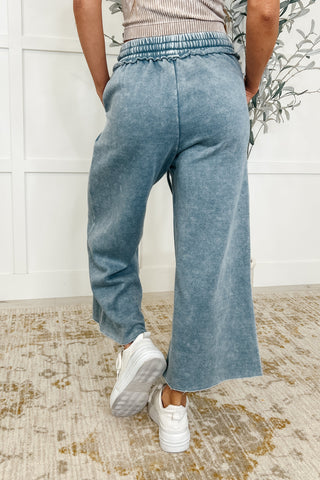 In or Out Wide Leg Cropped Pants Dusty Blue