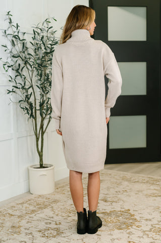 Personal Assistant Turtleneck Dress in Sand Beige