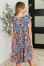 Petal to the Metal Flutter Sleeve Dress in Navy/Coral