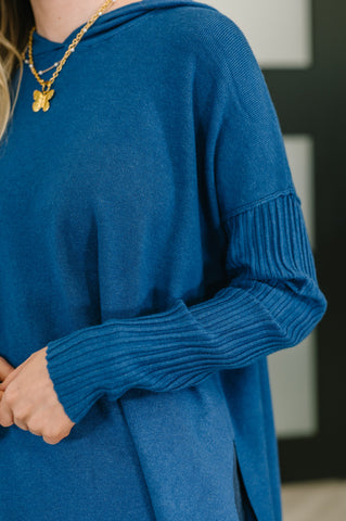 Running Late Hooded Long Sleeve in Light Navy
