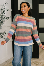 To Be Determined Drop Shoulder Top in Rust, Olive and Blue