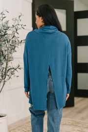 Travel Destination Cowl Neck Pullover in Dark Teal