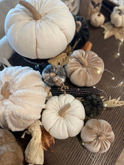White Fuzzy Stripes Fall Fabric Pumpkin