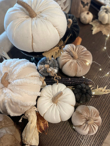 White Fuzzy Stripes Fall Fabric Pumpkin