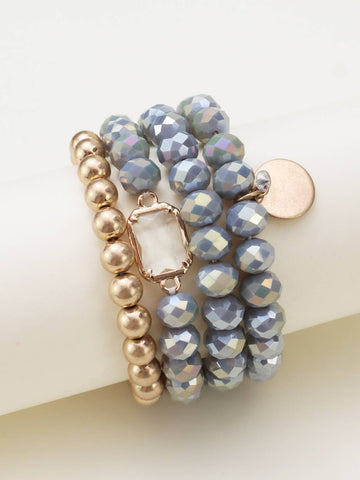 Multi Crystal Coin Charm Bracelet Set