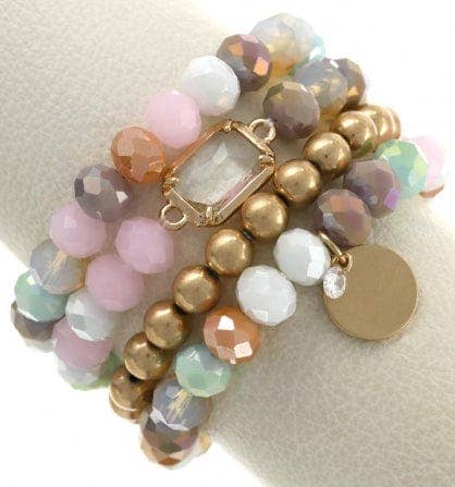 Multi Crystal Coin Charm Bracelet Set