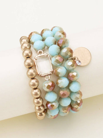 Multi Crystal Coin Charm Bracelet Set