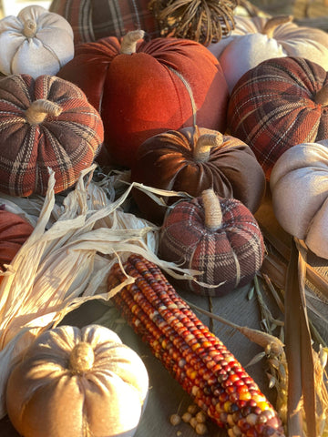 Med. Harvest Plaid Fall Fabric Pumpkin