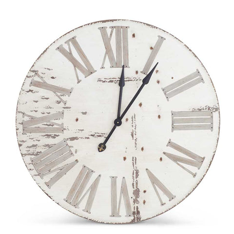 Antique White Wood Wall Clock - Courtyard Style