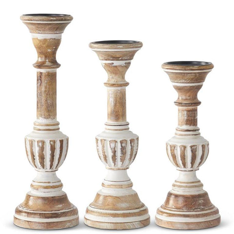 Whitewash Carved Candlestick - Courtyard Style