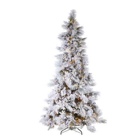 Pre-Lit Flocked Pine Tree- 9 foot - Courtyard Style